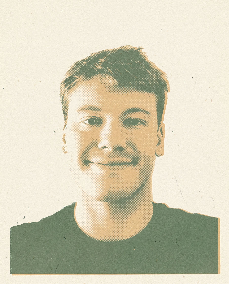Risograph portrait of Connor Bryan, Head of Engineering at Tribela